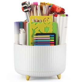 DOCMON Pen Pencil Holder for Desk, 360 Rotating Pen Pencil Holder Desk Organizer, 5 Slots Spinning Pen Cup for School, Office, Home, Art Supply (White)
