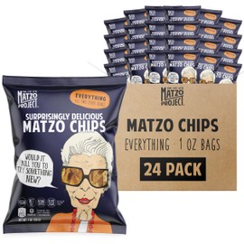 The Matzo Project Crispy Matzo Chips, Everything Flavor, Vegan, Nut Free, Bulk 24-Pack Snacks, 1 oz. Each, Individually Wrapped, Kosher but NOT Kosher for Passover