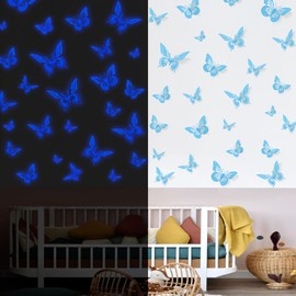 SAOROPEB Glow in The Dark 3D Butterfly 24 Pcs 3 Sizes, Luminous Butterfly Stickers for Ceiling or Wall, Glow in The Dark Party Supplies, Removable Luminous Stickers for Kids Babys Nursery (Blue)
