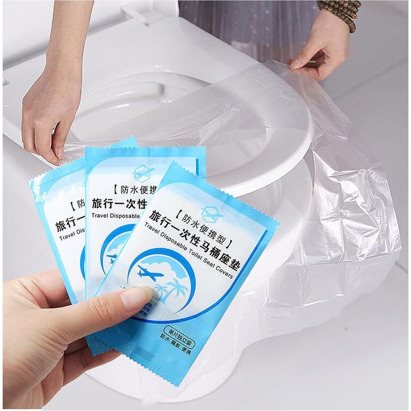 SZLYTYUN 100PCS Disposable Travel Plastic Toilet Seat Cushion Waterproof Portable