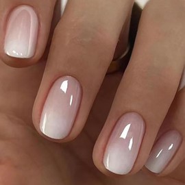 Kotkiddy Press On Nails - Short Square Chrome False Nails with Design French Acrylic Shiny Reusable Full Cover Pack of 24