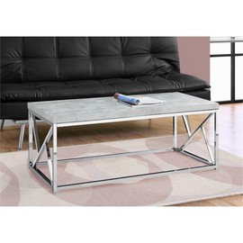Monarch Specialties Coffee Table-Grey Cement With Chrome Metal