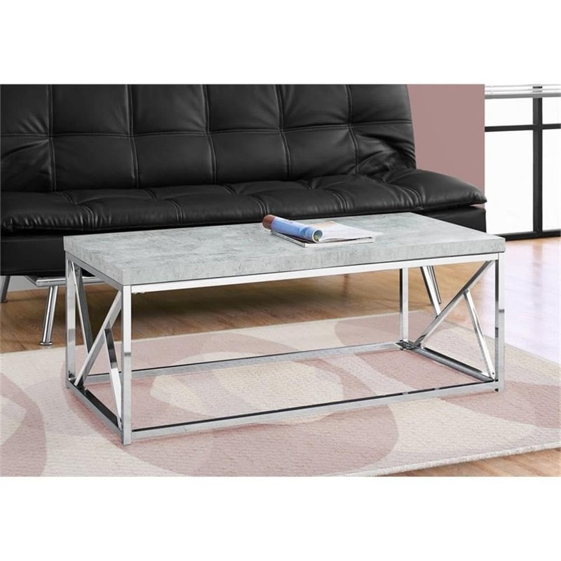 Monarch Specialties Coffee Table-Grey Cement With Chrome Metal