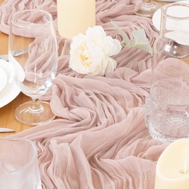 Jimtx 3pcs Blush Pink Spring Mothers Day Cheesecloth Table Runner 22×120 inch 10FT Rustic Boho Gauze Table Cloth for Wedding Baby Bridal Shower Birthday Home Party Graduation Decorations