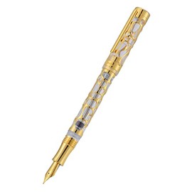 Asvine V169 Pluma estilográfica con llenado al vacío Punta fina, Gota de agua Estructura con acabados en oro Juego de estuches para plumas de acrílico