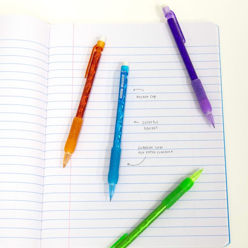 BAZIC Mechanical Pencil 0.7mm Sparkly Glitter Grip, Latex Free Eraser,