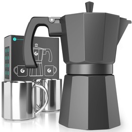Coffee Gator Moka Pot - 6 Cup, 12oz Stovetop Espresso Maker - Classic Italian and Cuban Coffee Percolator w/ 2 Stainless-Steel Cups – Matte Grey Aluminum, 360ml