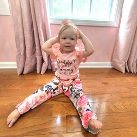 AMAWMW Newborn Baby Girl Summer Outfit Short Sleeve Romper Floral Pants Infant Clothing 121-8 Month Baby Girl Clothes Gift Set