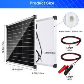 Solar Panel Kit 50W with 10A Charge Controller Monocrystalline Solar Panel Kit with Extension Cable for Car Roof RV Marine Rooftop Farm Battery and Other Off-Grid Applications