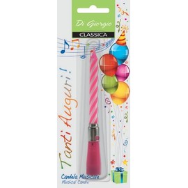 Cereria Di Giorgio - Candelina di Compleanno Musicale - Colore Rosa - Con Supporto in Plastica per Uso Alimentare - Altezza 8 cm