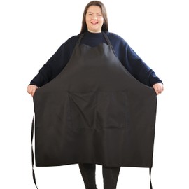Plus Size Aprons for Women with Pockets Durable Long Adjustable Bib Kitchen Cooking Black