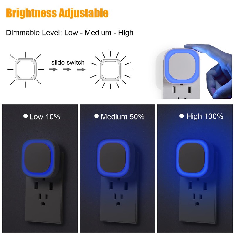 YUNLEX 6 Pack Plug in Dimmable Night Light, Blue Nightlight,