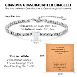 CERSLIMO Grandmother Granddaughter Gifts - Lovely Heart Bead Bracelet for Granddaughter, Grandma Gifts Mothers Day Christmas Birthday Valentine Gift for Her