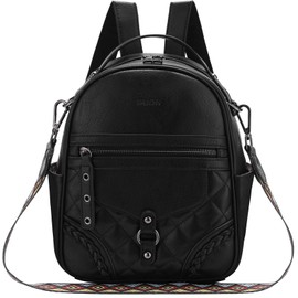 Small Backpack Purse for Women,VASCHY Cute Vegen Leather Mini Backpack for Lady with Guitar Shoulder Bag Handbag Strap Black