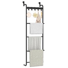 FKUO 5 Tier Over The Door Towel Racks for Bathroom Wet Towel Drying Rack Clothing Storage Holder with Hooks (Black, 5 Tier)