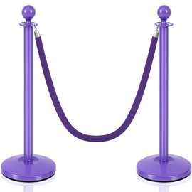 Landhoow 2 Pcs Stanchions and Velvet Ropes 5 ft Carpet Ropes and Stainless Steel Poles Post Crowd Control Safety Barriers for Hotel Wedding Offices Red Carpet Events Party Supplies (Purple)