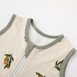 Owlivia 1.0 Tog 100% Organic Cotton Baby Sleeping Bag with Feet Toddler Sleep Sack with Legs Sleeveless Wearable Blanket(1.0 TOG Olive Branch, 3 Years-90)