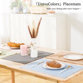 UnivoColors Set of 6 Faux Linen Placemats, Heat-Resistant & Easy-to-Clean,13"x19"for Dining Table, Kitchen, Holiday Meals (Beige)