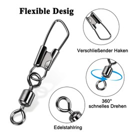 VEPEPE Pack of 120 Fishing Swivels and Ball Bearing Swivels for Swivels Fishing Barrel, Fishing Accessories Set Made of Stainless Steel Plus Copper, Snap, Fishing Suitable Base Line Connector 6 Size 6