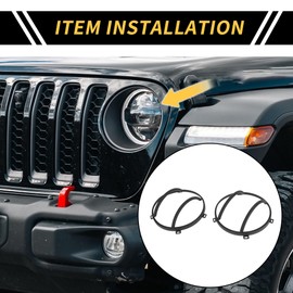 REPAIROCK 2pcs Headlight Round Grill Guard Protector Cover for Jeep Wrangler 07-17 for Jeep Wrangler JK 2018 Headlight Guard Metal Black