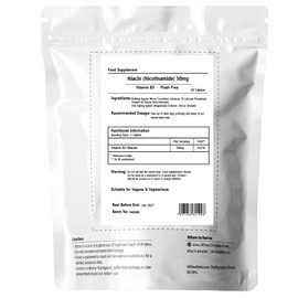 Niacin 50mg Tablets - Vitamin B3, Nicotinamide, Suitable for Vegans & Vegetarians Supplement, High Strength Pills (30)