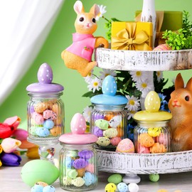 Nitial 4 Pcs Easter Glass Jar with Cap Bunny Rabbit Egg Shape Clear Candy Jar Decorative Food Storage Canister with Airtight Ceramic Lid for Eater Party Tea Cookie Table Decoration(7.8 oz,Easter Egg)