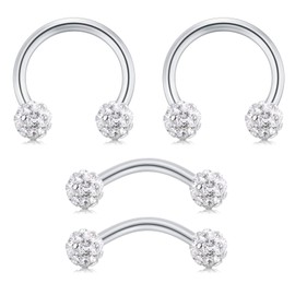 AVYRING 16G 8mm Daith Rook Earrings Stainless Steel with Crystal Ball Cartilage Helix Piercing Rings Septum Rings Eyebrow Jewelry Silver