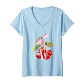 Womens Coquette Bows with cherries Cute Coquette girl clothes V-Neck T-Shirt