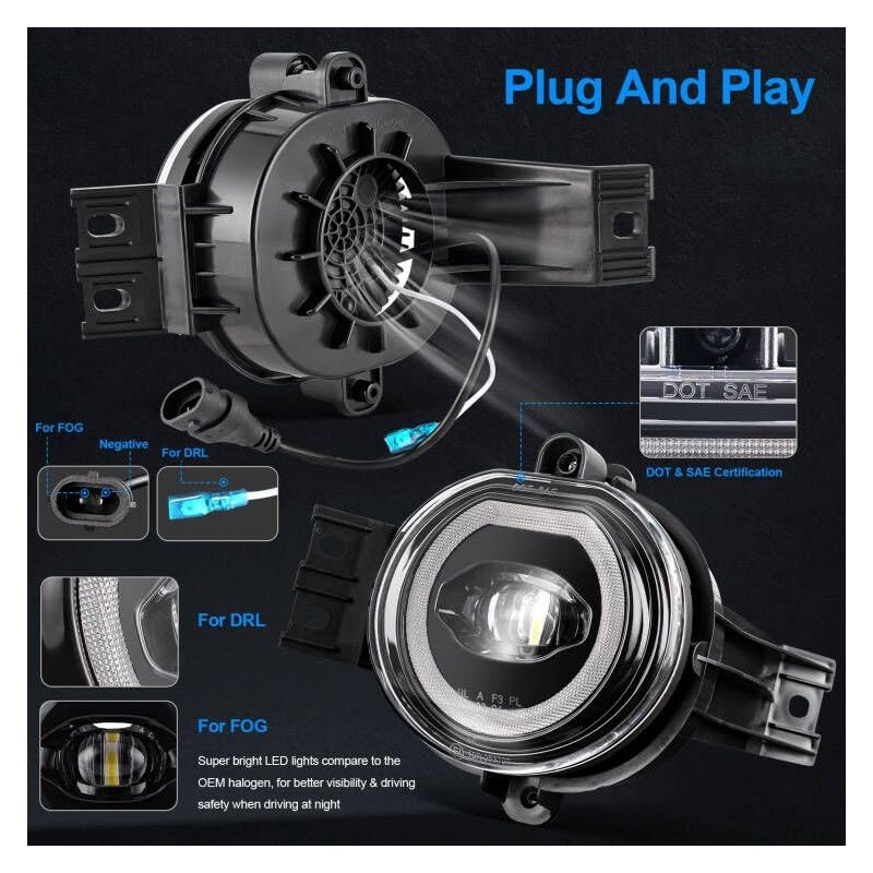 SHINEFIT LED Fog Lights Assembly wiht DRL Replacement for 2002-2008