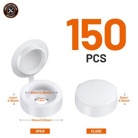 HNYYZL 150 PCS Screw Caps, Plastic Hinged Screw Cover Caps White, Snap Washer Covers Flip Tops, Screw Protection (S)