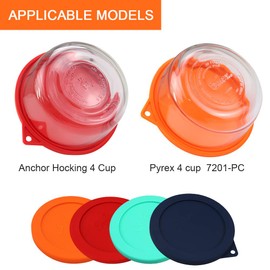 Sophico 4 Cup Round Silicone Storage Cover Lids Replacement for Anchor Hocking and Pyrex 7201-PC Glass Bowls (Container not Included) (Red-Orange) 4 Pack