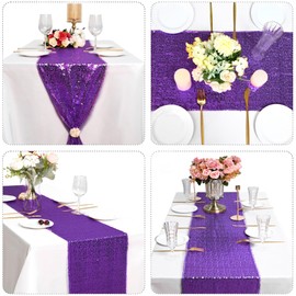 15 Pack Purple Table Runner Sequin Table Runner Sparkly Metallic Sequin Runner Holiday Table Runners for Wedding Engagement Birthday Party Supplies Engagement Dining Baby Shower Bridal Shower Decor