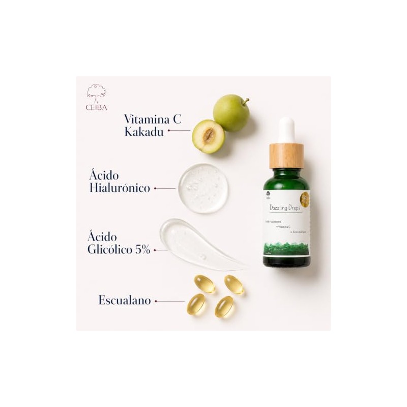 CEIBA Dazzling Drops Serum Facial Vitamina C y Ácido Glicólico