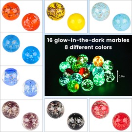 POPLAY 16PCS Marbles Assorted Colors, Glow in Dark Glass Marble for Kid Storage Gift, Marble Run Game