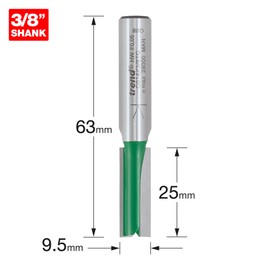 Trend CraftPro Straight Two Flute Router Cutter Bit, 3/8 Inch Shank, 9.5mm Cut Diameter & 25mm Cut Length, Tungsten Carbide Tipped, C014X3/8TC