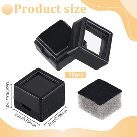 BENECREAT 70Pcs Black Gemstone Display Box, 0.78x0.78x0.63Inch Plastic Transparent Bare Stone Box Square Gem Box with Clear Top Lids for Gems Jewelry Packing
