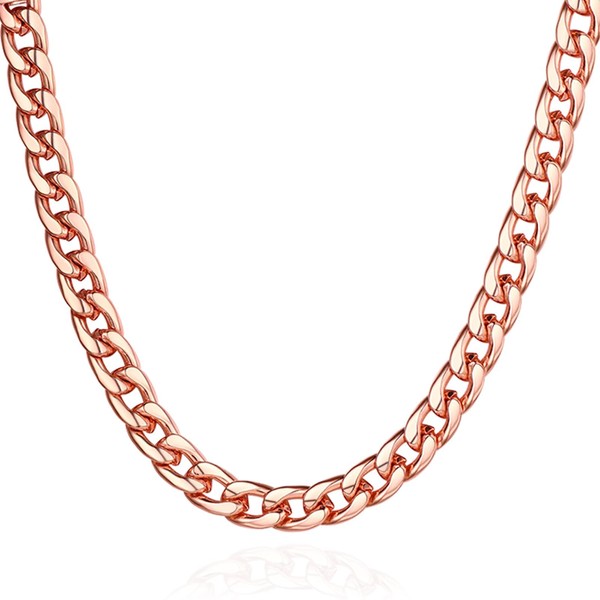 7MM Wide Curb Cuban Long Chain Rose Gold Plated Necklace,