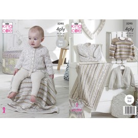 King Cole 5295 Knitting Pattern Baby Easy Knit Cardigans Sweater and Blanket in Big Value Baby 4 Ply