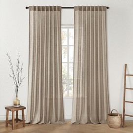 MIULEE Taupe Linen Curtains 96 Inch Length 2 Panels for Bedroom Living Room, Back Tab & Hook Belt Pleated Soft Thick Linen Textured Window Drapes Semi Sheer Light Filtering Farmhouse Burlap Look Decor