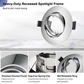 Wondlumi 6X Recessed Ceiling Lights Round GU10 Downlights for Ceiling Mounting Frame Polished Chrome 360° Tilt Swivel Spotlight Fittings, Outer Diameter: 90mm, Cutout Ø68-80mm, No Bulbs