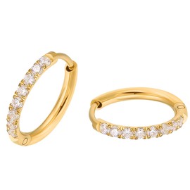 ENVYOU Surgical Steel 316L Huggie Hoop Earrings,Dainty Pave Cubic Zirconia Cartilage Tiny Earring for Sensitive Ears Hypoallergenic Lightweight (Gold 12mm), Surgical Steel, Cubic Zirconia