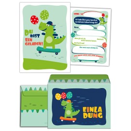 12 Invitation Cards Children's Birthday Party Children Boys Girls Dinosaur Dinosaur Includes 12 Envelopes, 12 Bags / Natural, 12 Stickers