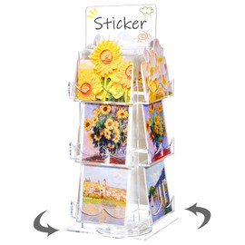 Marsui 3 Tier Rotating Sticker Display Stand, 4 Sided Sticker Holder, 360° Rotating No Assembly Required Clear Acrylic Sticker Holder for Vendors, Retail, Showcase, Tradeshow, 12.6" x 5.9"