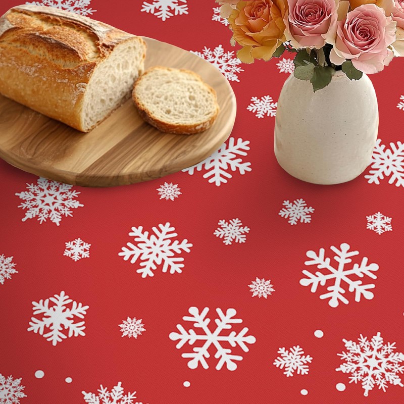 Rectangle Christmas Tablecloth 60x120 Inch, Farmhouse Red Snowman Snowflake Christmas