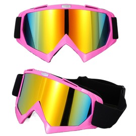 immoono Motorcycle Goggles Dirt Bike ATV Off-road Riding Motocross Glasses with Neck Gaiter Face Cover for Women Girls, Pink Frame Colorful Yellow Lenses