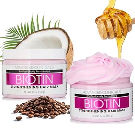 Advanced Clinicals Biotina Antirotura Mascarilla Reparación del Pelo. Fortalece el cabello roto, tratado de color con acondicionador profundo reparado