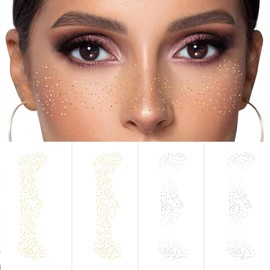 Freckle Tattoo Patches – Semi-Permanent Faux Freckles, Waterproof & Natural-Looking Temporary Freckle Stickers – Long-Lasting Easy to Apply & Remove – 4 Pcs Set (2 Gold, 2 Silver)