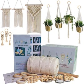 3mm 219 Yard Macrame Kit for Adult Beginners with Wooden Beads and Loops Macrame Cord Kit with Wooden Rings Macrame Wooden Beads Large Hole for Macrame Plant Hangers,Macrame Wall Hanging Kit
