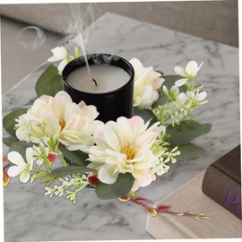 ORFOFE Floral Candle Ring Wreath Artificial Dahlia Candle Wreath for Pillar Candles Spring Decor Wedding Party Decoration Home Centerpiece Lifelike Floral Design Easy Care Light