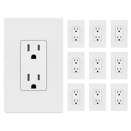 LIDER Matte Finish Decorator Receptacle with Interchangeable Face Cover, Child Safe Tamper-Resistant Wall Outlet with Screwless Wall Plate, Residential Grade 15A 125V UL Listed LR15-TR-WSWP10P, White
